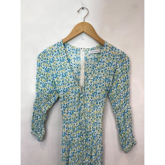 Faithfull the Brand Maud Midi Dress Tilde Floral Blue Green Rayon Crepe Size 2 - Picture 3 of 8
